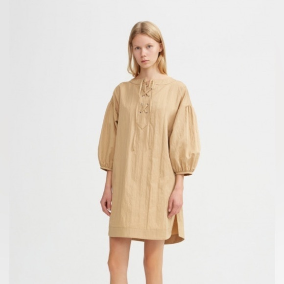 Rodebjer Sinim Crinkle Camel 100% Italian Cotton Tunic Dress Size Small NWT Fall - Picture 2 of 15